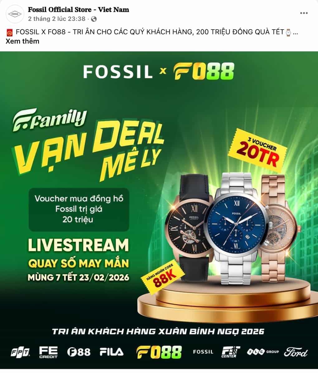 Bài đăng trên trang Facebook chính thức của Fossil Việt Nam.

Nguồn: Fossil Official Store - Viet Nam